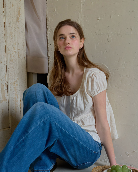 [Letter from Moon] Pure Lace Shirring Blouse (Cream)