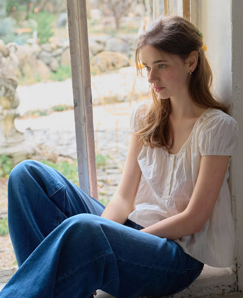 [Letter from Moon] Pure Lace Shirring Blouse (Cream)