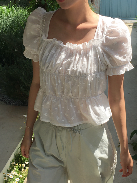 [PETER AND WENDY] Plumeria Shirring Blouse