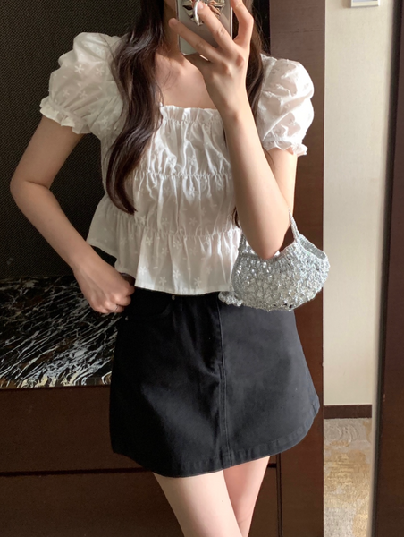 [PETER AND WENDY] Plumeria Shirring Blouse