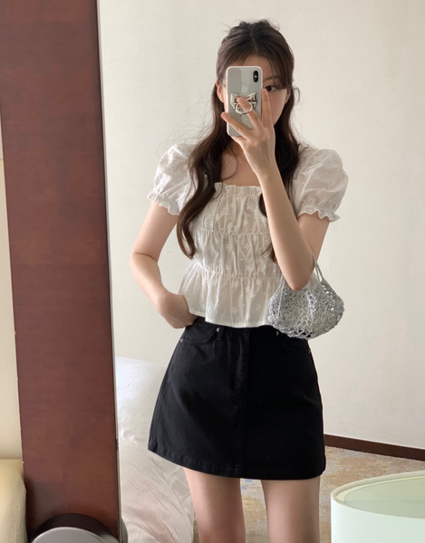 [PETER AND WENDY] Plumeria Shirring Blouse