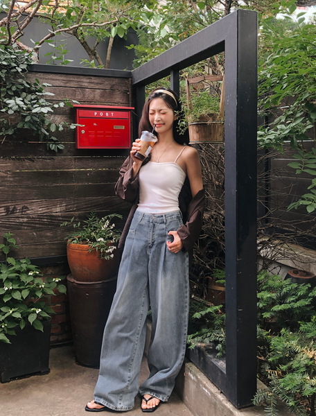 [SLOWAND] # SLOWMADE Daily Cover One Pintuck Denim Pants