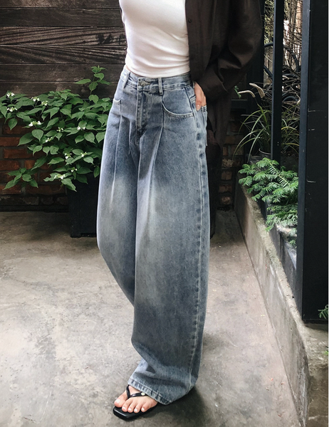 [SLOWAND] # SLOWMADE Daily Cover One Pintuck Denim Pants