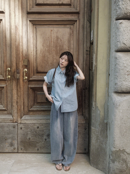 [SLOWAND] # SLOWMADE Daily Cover One Pintuck Denim Pants