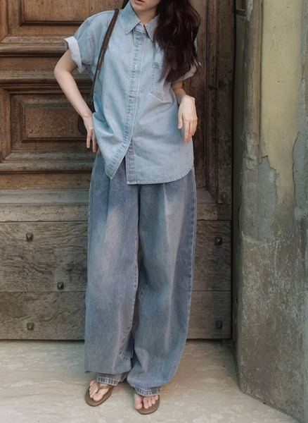 [SLOWAND] # SLOWMADE Daily Cover One Pintuck Denim Pants