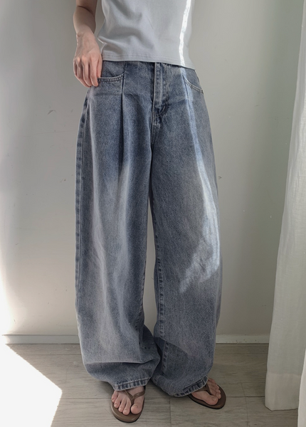 [SLOWAND] # SLOWMADE Daily Cover One Pintuck Denim Pants