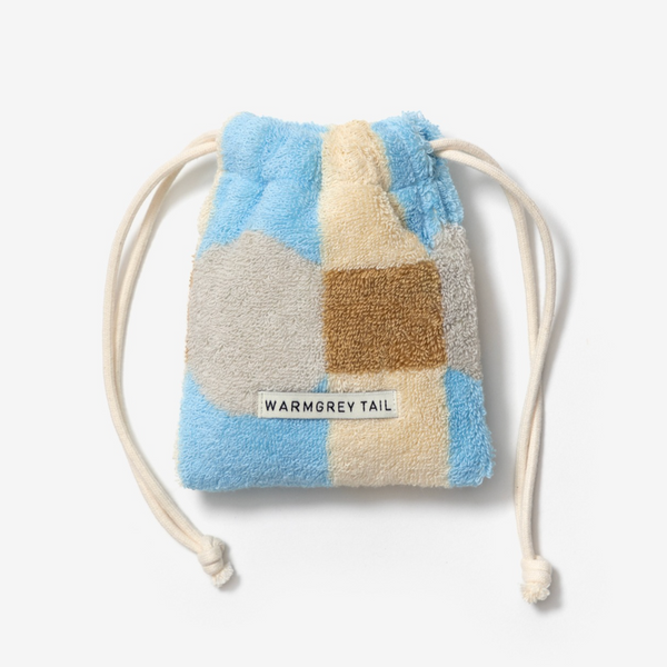[WARMGREYTAIL] DOT CHECK TERRY POUCH - GREY ON CREAM
