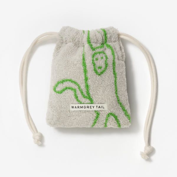 [WARMGREYTAIL] MONKEY TERRY POUCH - GREEN ON GREY