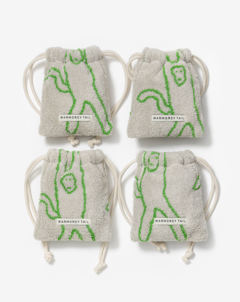 [WARMGREYTAIL] MONKEY TERRY POUCH - GREEN ON GREY
