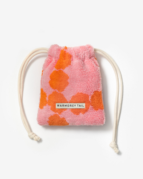 [WARMGREYTAIL] BLOSSOM CHECK TERRY POUCH - PINK