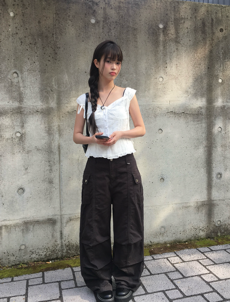 [anyonemore] Ribbon Strap Dff Sleeveless Blouse