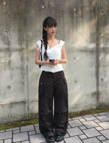 [anyonemore] Ribbon Strap Dff Sleeveless Blouse