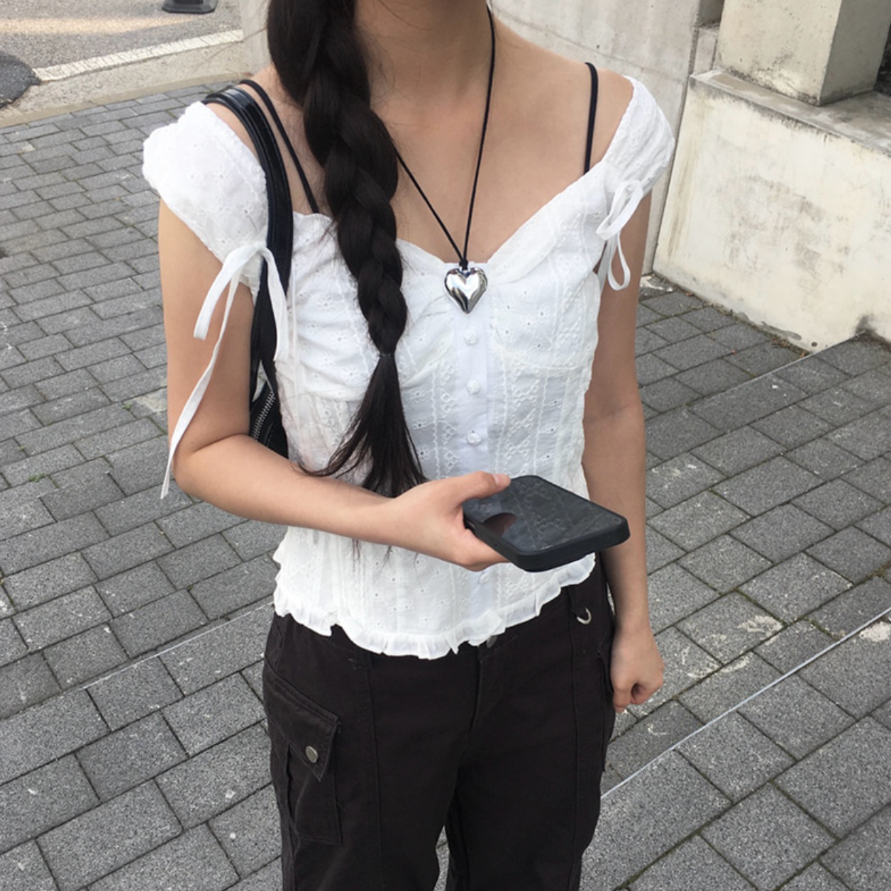 [anyonemore] Ribbon Strap Dff Sleeveless Blouse