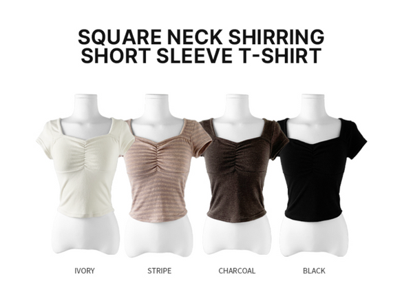 [anyonemore] Duran Amore Square Neck Shirring T-Shirt