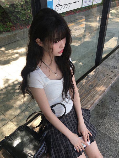 [anyonemore] Duran Amore Square Neck Shirring T-Shirt