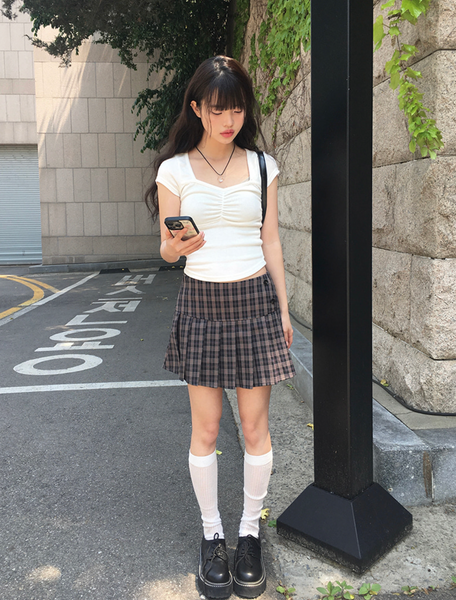 [anyonemore] Duran Amore Square Neck Shirring T-Shirt