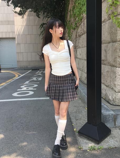 [anyonemore] Duran Amore Square Neck Shirring T-Shirt