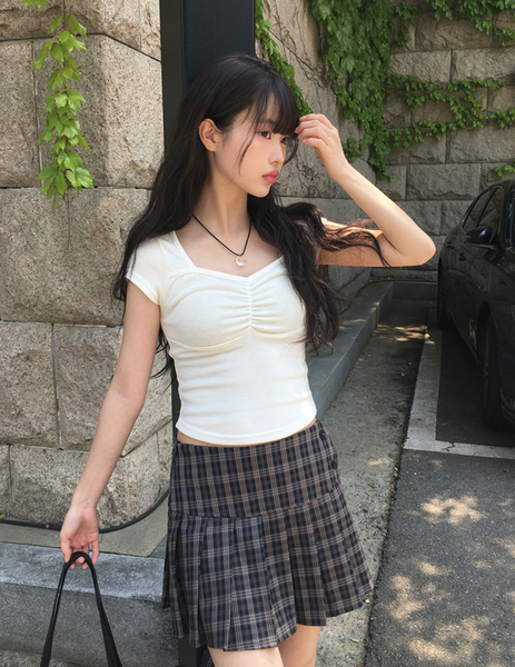 [anyonemore] Duran Amore Square Neck Shirring T-Shirt