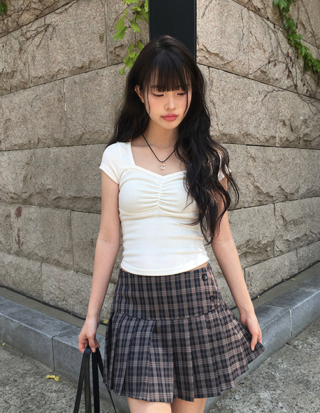 [anyonemore] Duran Amore Square Neck Shirring T-Shirt