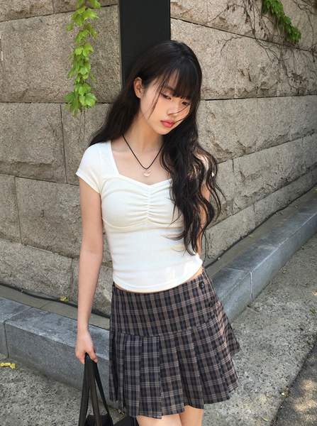 [anyonemore] Duran Amore Square Neck Shirring T-Shirt