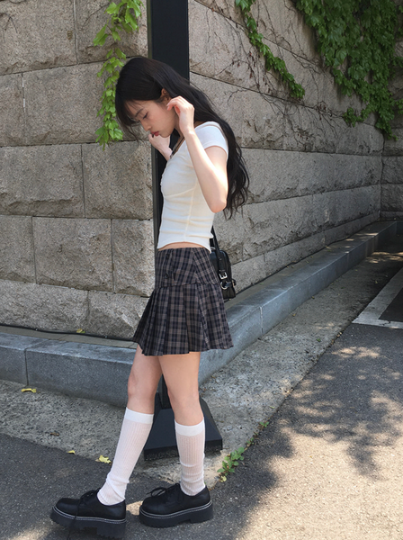 [anyonemore] Duran Amore Square Neck Shirring T-Shirt