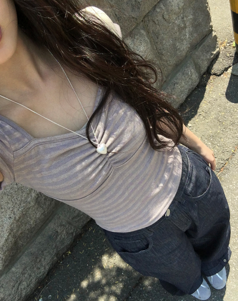 [anyonemore] Duran Amore Square Neck Shirring T-Shirt