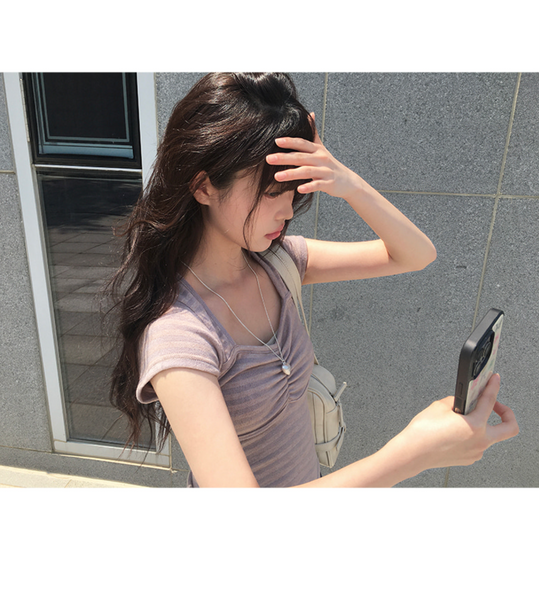 [anyonemore] Duran Amore Square Neck Shirring T-Shirt