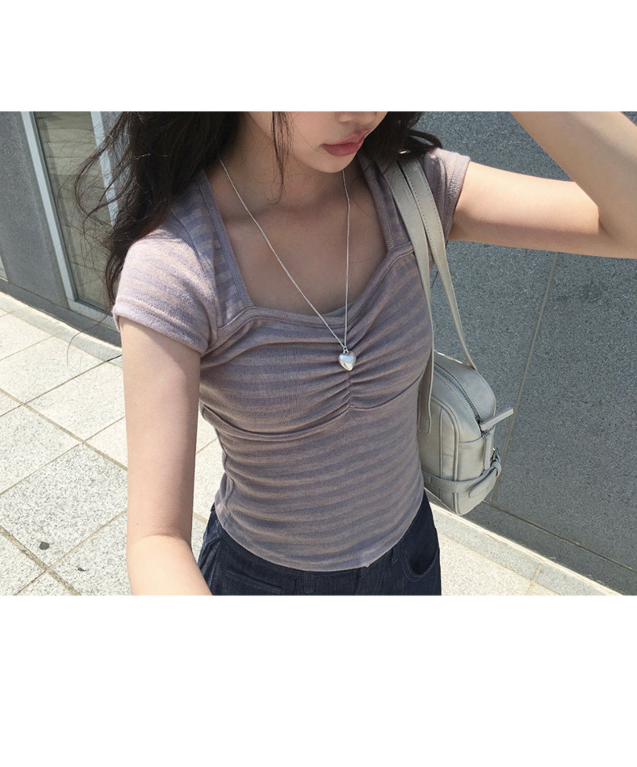 [anyonemore] Duran Amore Square Neck Shirring T-Shirt