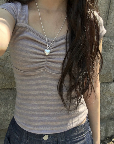 [anyonemore] Duran Amore Square Neck Shirring T-Shirt