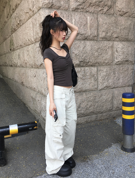 [anyonemore] Duran Amore Square Neck Shirring T-Shirt