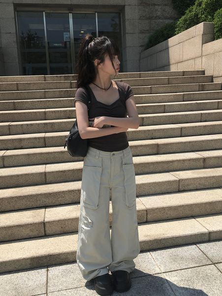 [anyonemore] Duran Amore Square Neck Shirring T-Shirt