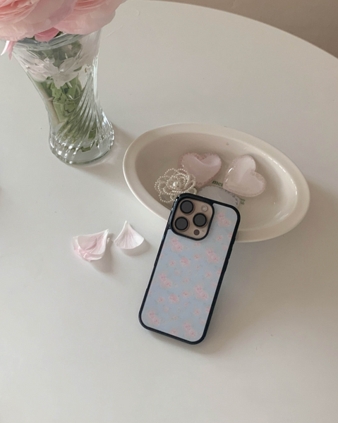 [Romantic Mood] Blue Floral Glass Bumper Case