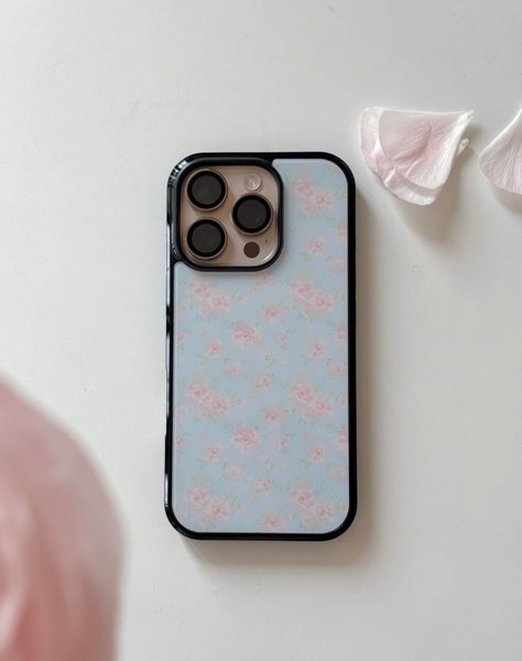 [Romantic Mood] Blue Floral Glass Bumper Case