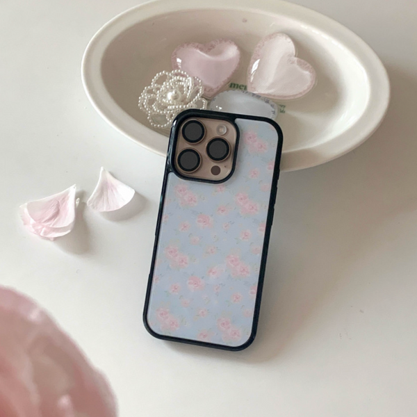 [Romantic Mood] Blue Floral Glass Bumper Case