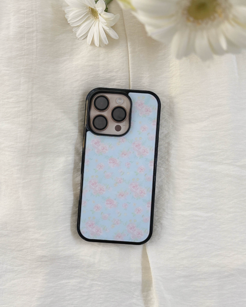 [Romantic Mood] Blue Floral Glass Bumper Case