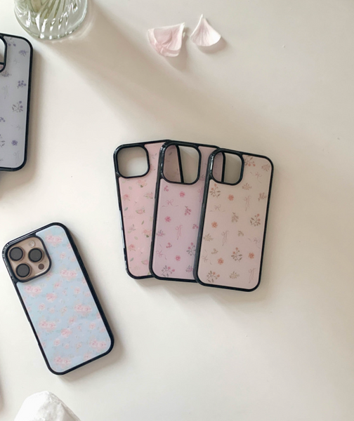 [Romantic Mood] Blue Floral Glass Bumper Case