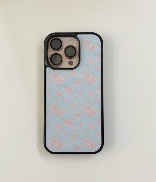[Romantic Mood] Blue Floral Glass Bumper Case