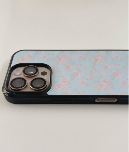 [Romantic Mood] Blue Floral Glass Bumper Case