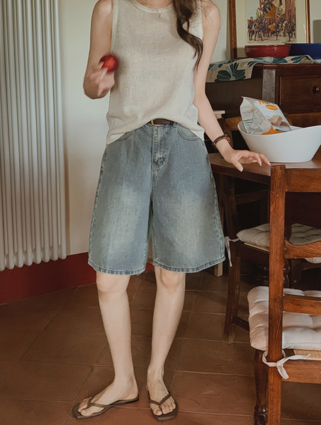 [SLOWAND] Bermuda Cover Washing Half-Length Denim Pants