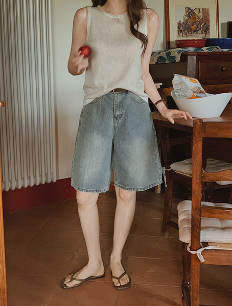 [SLOWAND] Bermuda Cover Washing Half-Length Denim Pants