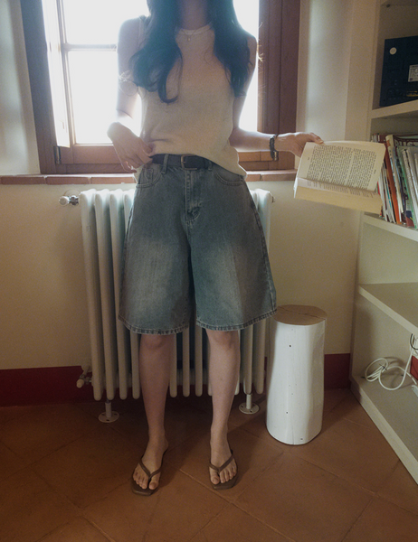 [SLOWAND] Bermuda Cover Washing Half-Length Denim Pants