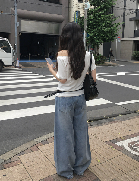 [anyonemore] Picker Steach Pocket Damage Denim Pants