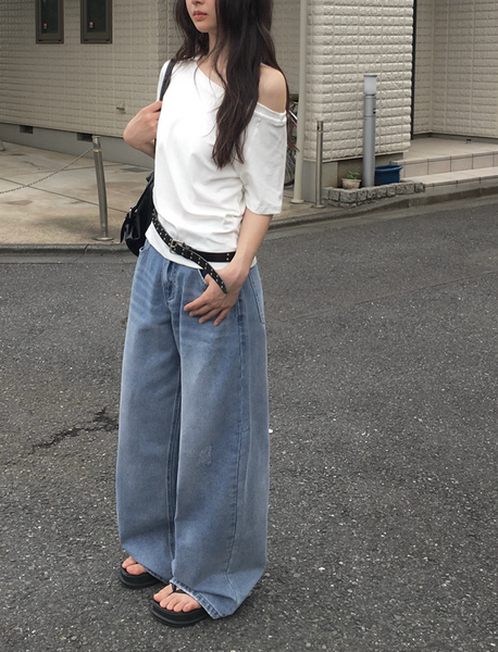 [anyonemore] Picker Steach Pocket Damage Denim Pants