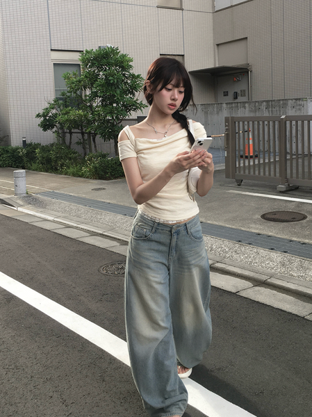 [anyonemore] Summer Hooded Vintage Washing Wide Pants