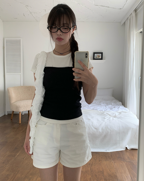 [anyonemore] Kons Ribbon Lace Square Neck String Sleeveless