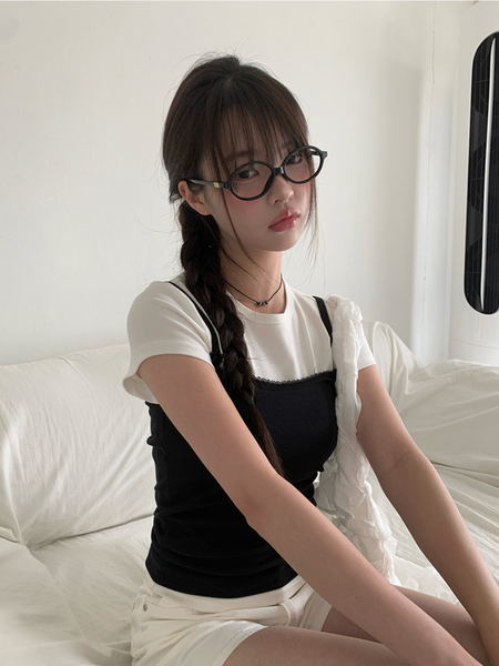 [anyonemore] Kons Ribbon Lace Square Neck String Sleeveless