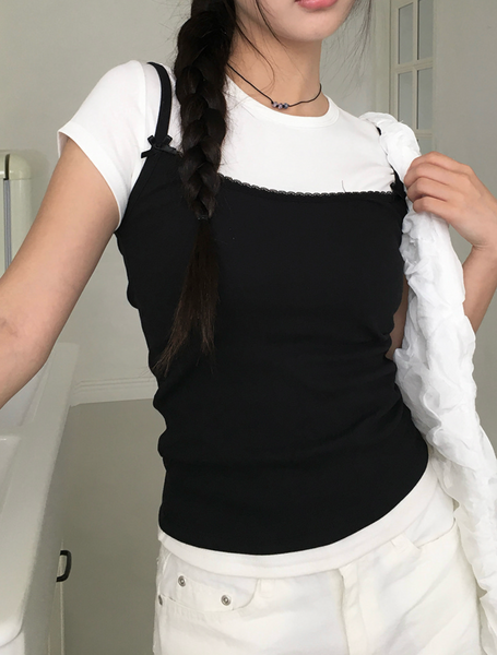 [anyonemore] Kons Ribbon Lace Square Neck String Sleeveless