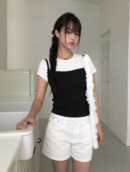 [anyonemore] Kons Ribbon Lace Square Neck String Sleeveless