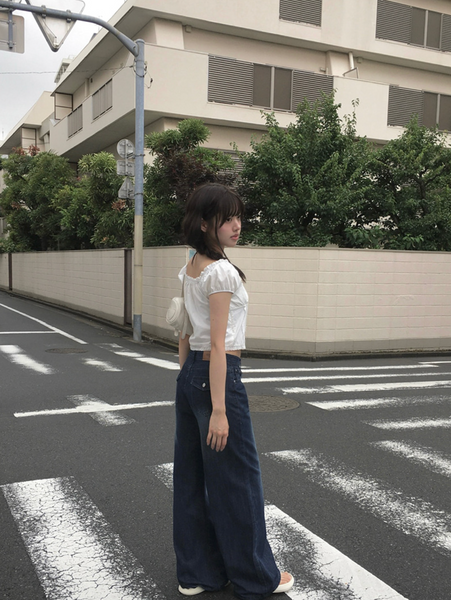 [anyonemore] Kaline Summer Ribbon Open Crop Blouse