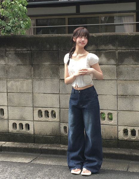 [anyonemore] Kaline Summer Ribbon Open Crop Blouse